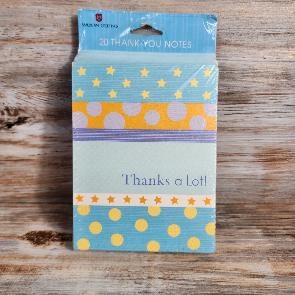 American Greetings 20 Count Thank You Notes Stars Polka Dots Blue Yellow Cards